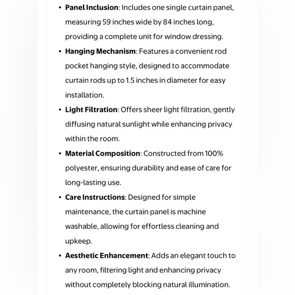 New! (2) Mainstays Sheer Rod Pocket Single Curtain Panels White 59"W x 84"L - Picture 10 of 11